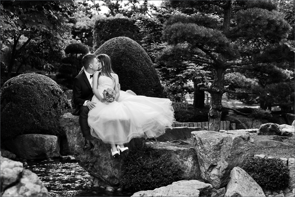 Romantische Hochzeit Fotoshooting im Japanischen Garten in Freiburg im Breisgau. Fotografiert von der Hochzeitsfotografin Soraya Häßler.